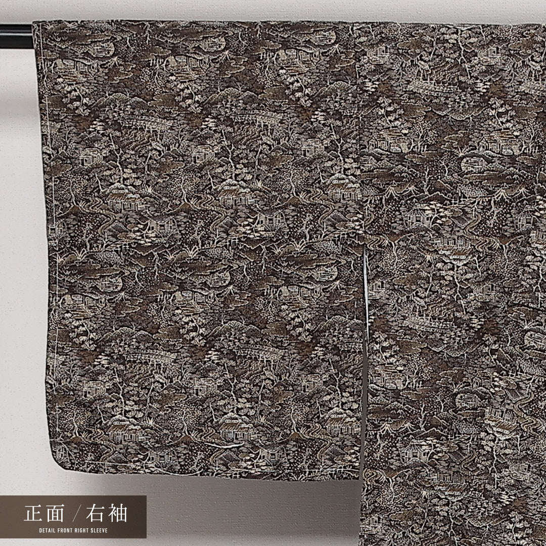 洗える着物 紬 袷 身丈149cm 裄丈62cm ポリエステル Aランク カジュアル 広衿 XSサイズ 茶屋辻 茶系 HP 1223-13613
