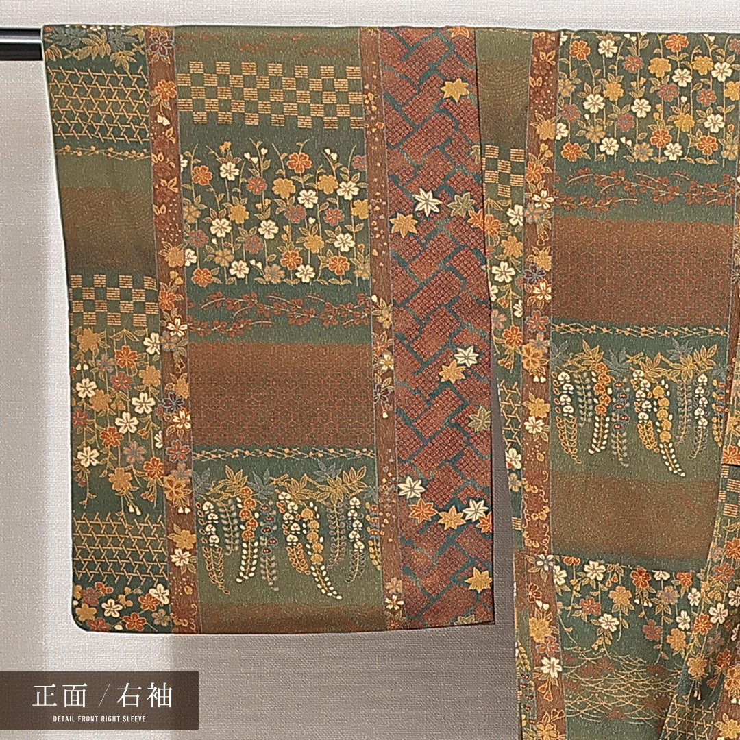 洗える着物 小紋 袷 身丈163cm 裄丈62cm ポリエステル Sランク インフォーマル 広衿 Lサイズ 花柄 多色系 RP 1221-14925
