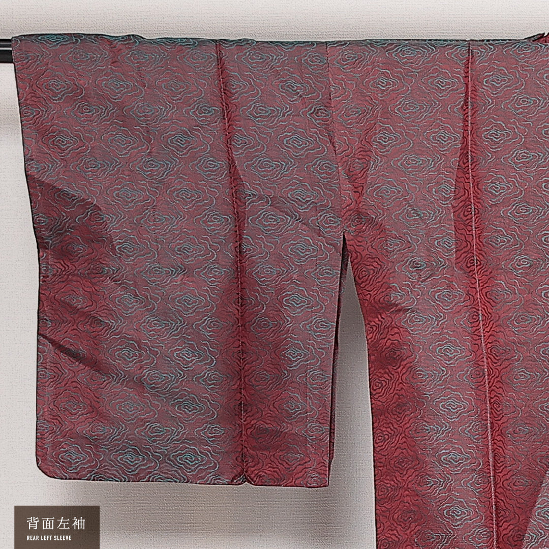 道行コート 単衣 身丈119cm 裄丈62cm 正絹 Aランク セミフォーマル Sサイズ ポケットあり 創作柄 赤系 HP 1237-13838