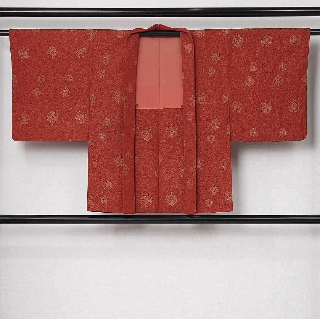 羽織 袷 身丈76cm 裄丈62cm 正絹 Sランク カジュアル Sサイズ 華文 赤系 RP 1232-12845