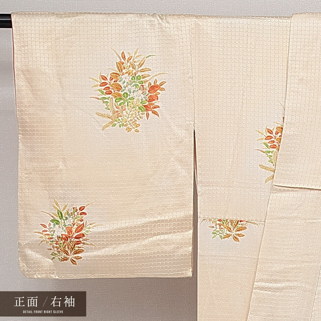 訪問着 袷 身丈153cm 裄丈61cm 正絹 Aランク セミフォーマル 広衿 Sサイズ 花柄 クリーム系 RP 1217-14245