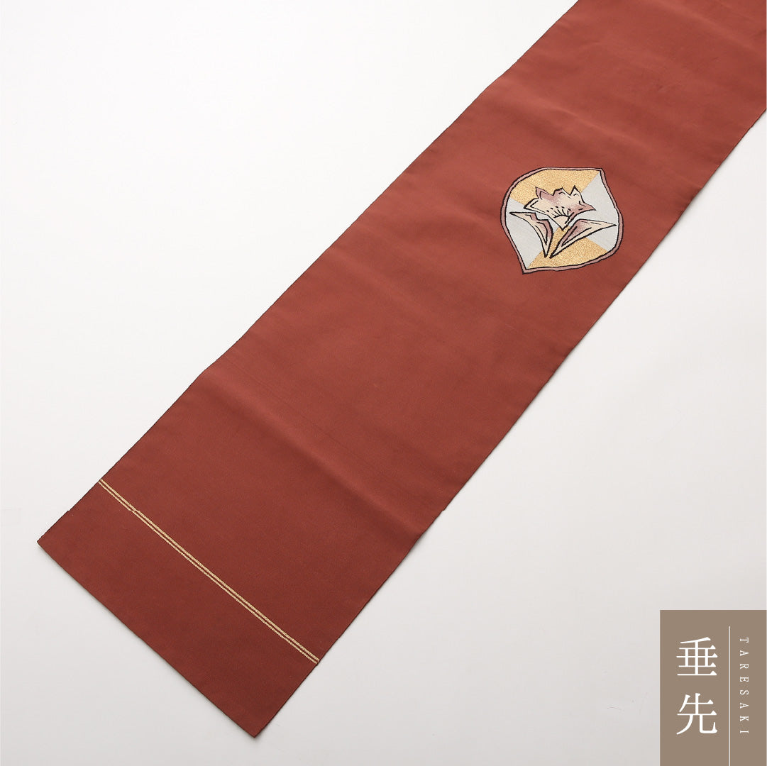八寸名古屋帯 Aランク 帯丈358cm 正絹 ポイント柄 松葉仕立て 帯芯なし 織り カジュアル 花柄 茶系 LP 1245-02179