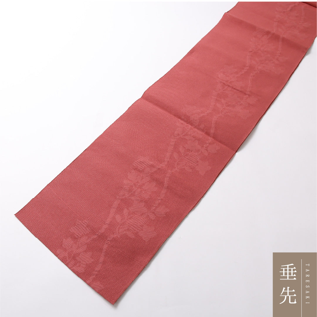 夏物 八寸 名古屋帯 帯丈348cm 松葉仕立て 六通 Sランク カジュアル 正絹 紗 花柄 シック 落ち着き ピンク系 1224-02857