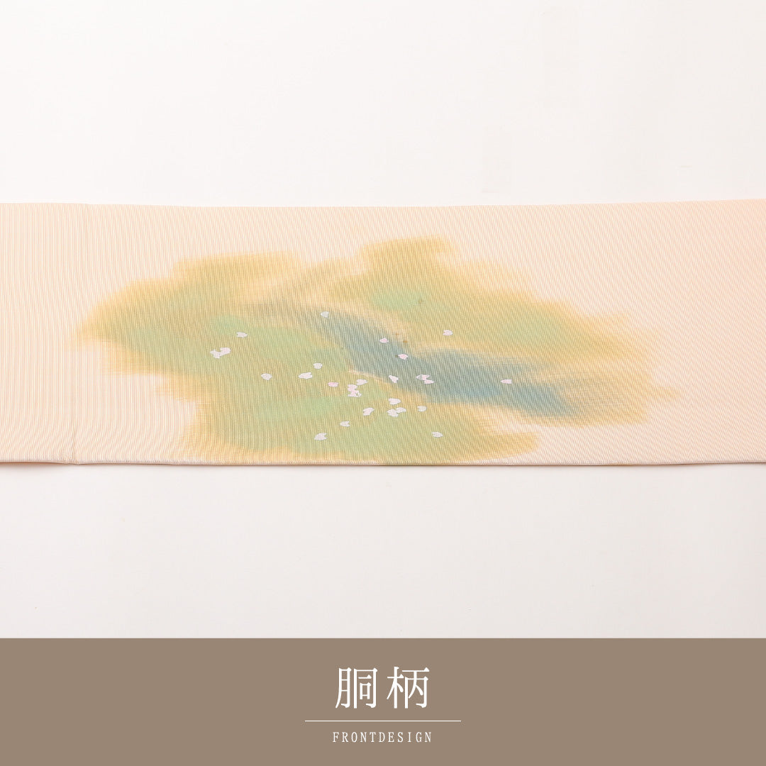 名古屋帯 ポイント柄 帯丈363cm カジュアル Cランク 正絹 塩瀬 鹿 桜 落款 ピンク系 1224-02438