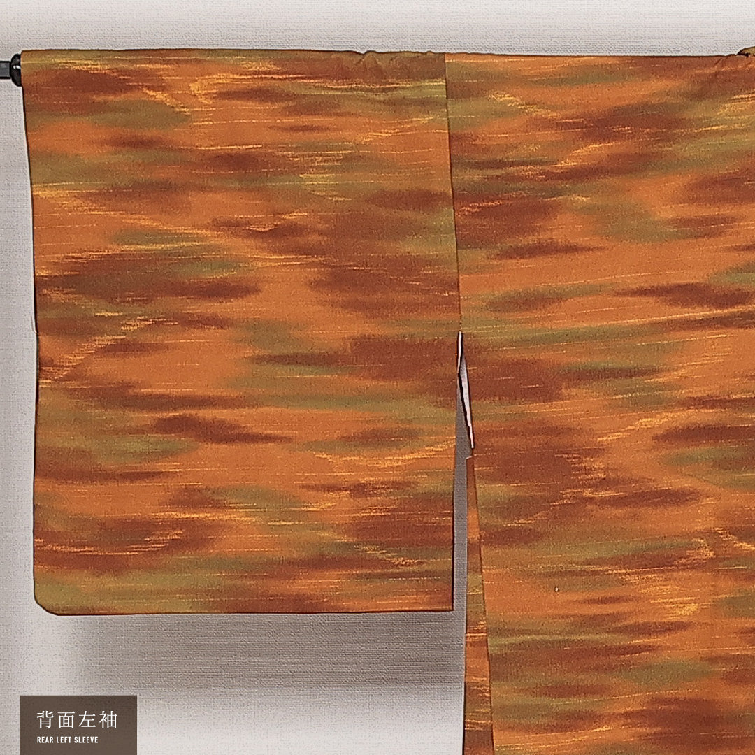 洗える着物 羽織 袷 身丈74cm 裄丈65cm ポリエステル Sランク カジュアル Mサイズ 紐あり 創作柄 朱系 RP 1232-13930