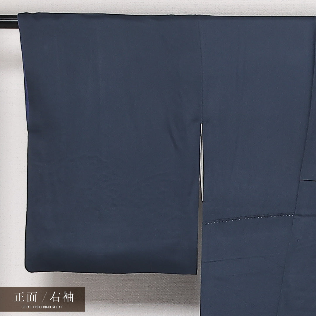 訪問着 袷 身丈148cm 裄丈61cm Aランク 正絹 広衿 XSサイズ セミフォーマル 蘇州刺繍 菊 上品 落ち着き 紺系 1212-13597