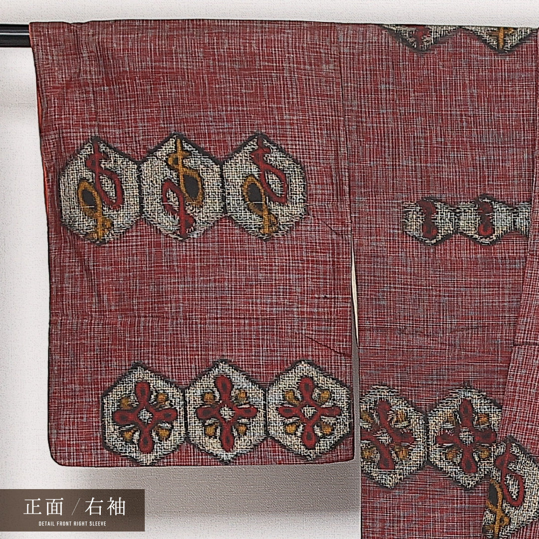 アンティーク 銘仙の着物 袷 身丈147cm 裄丈65cm 正絹 Aランク 広衿 XSサイズ 花菱亀甲 紫系 RP 1223-13664