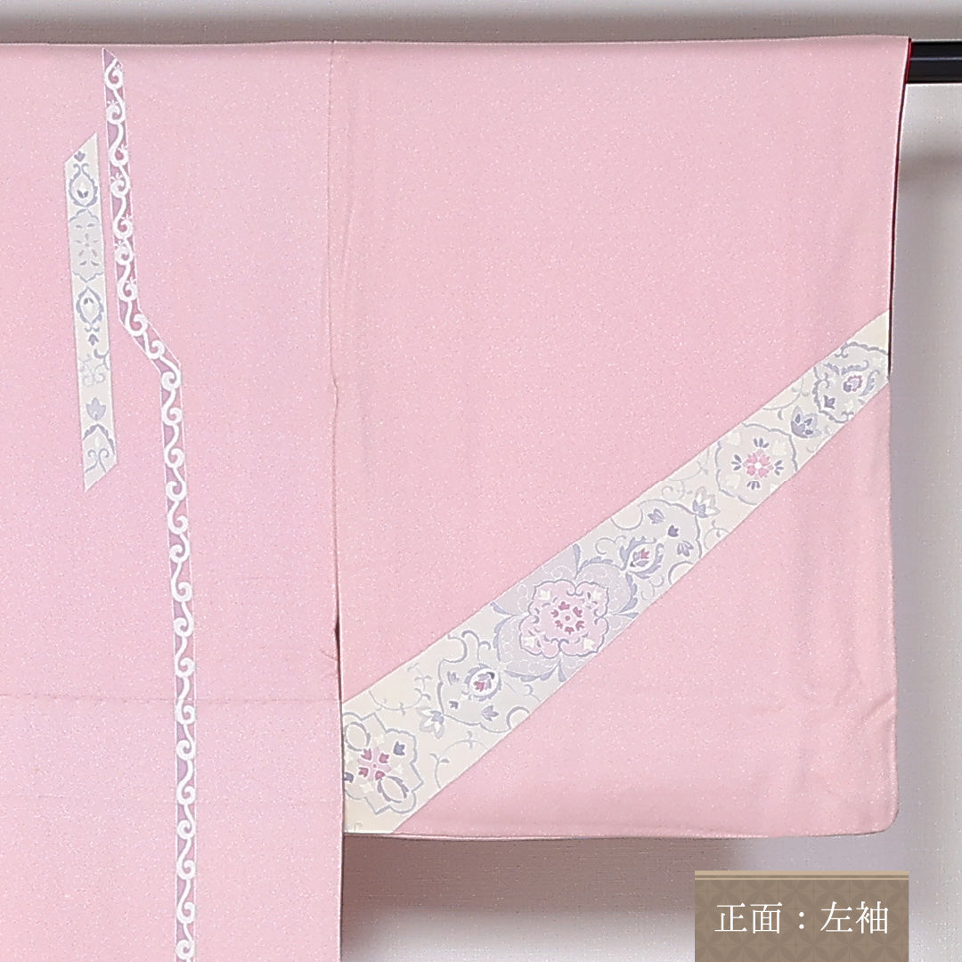 訪問着 袷 身丈161cm 裄64.5cm 正絹 アラベスク 革草 Aランク 1212-00789
