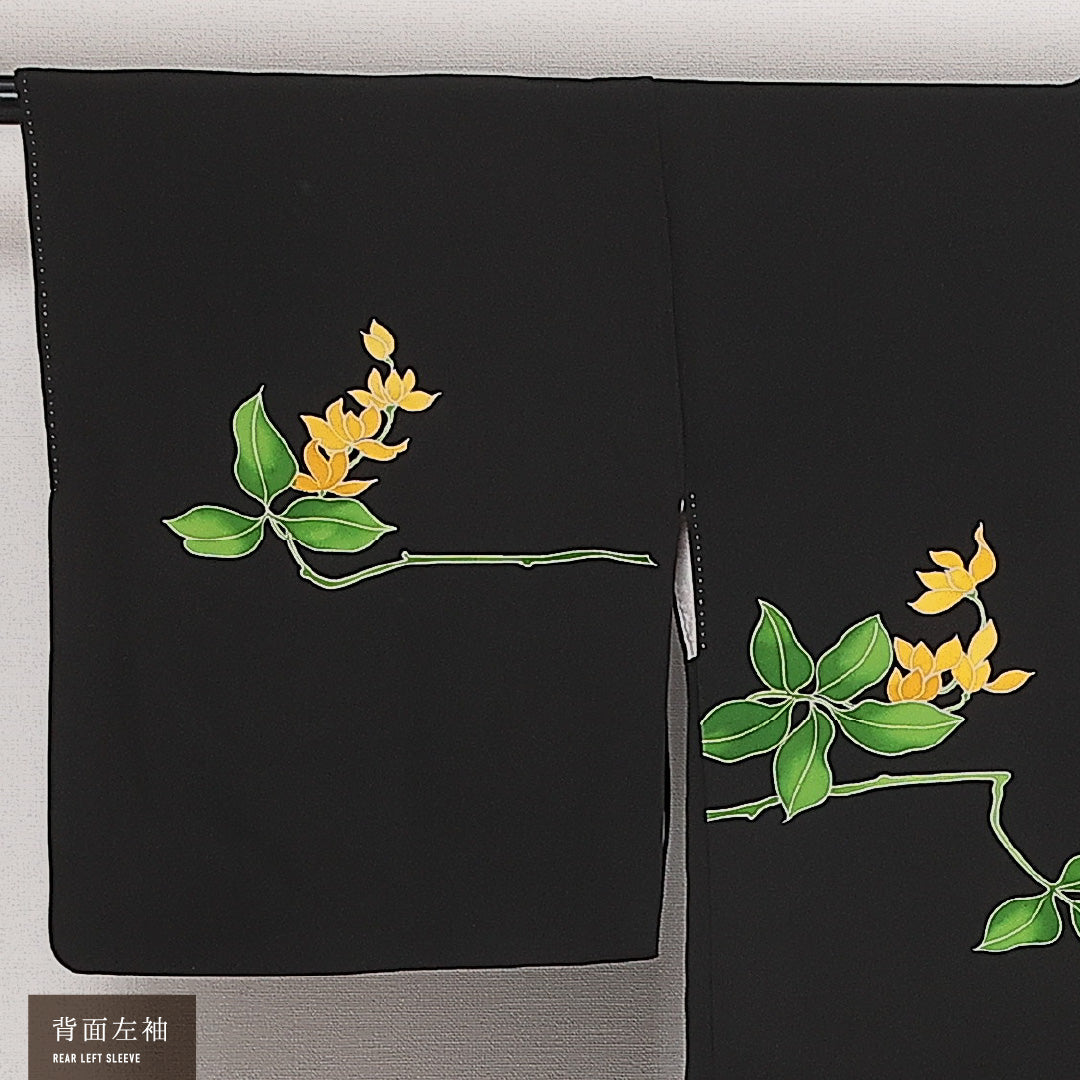 黒羽織 袷 身丈74cm 裄丈62cm 正絹 Sランク インフォーマル Sサイズ 花柄 黒系 RP 1233-13825