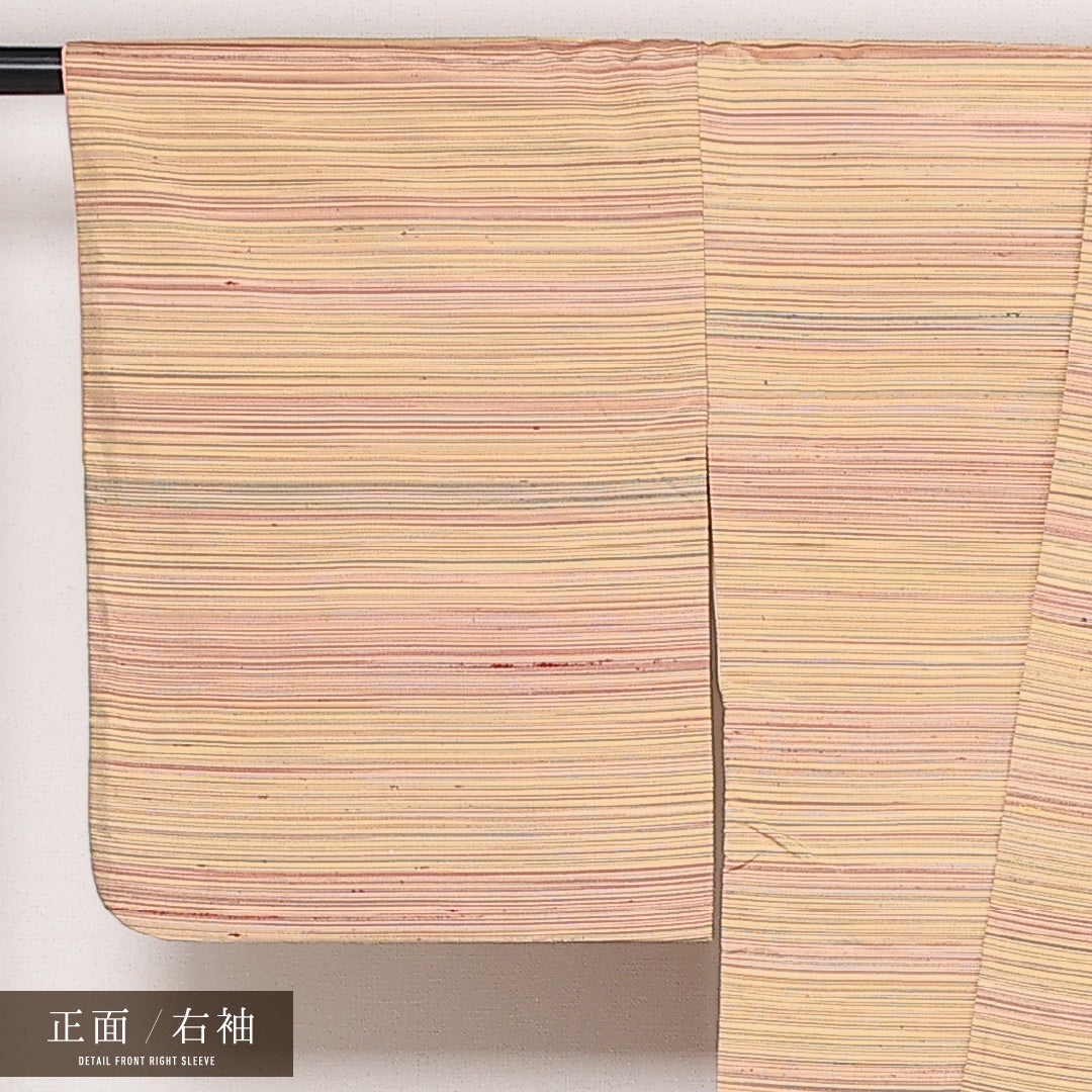 飯田紬 袷 身丈160cm 裄丈65cm 正絹 Aランク インフォーマル 広衿 Lサイズ 創作柄 黄系 RP 1223-13543