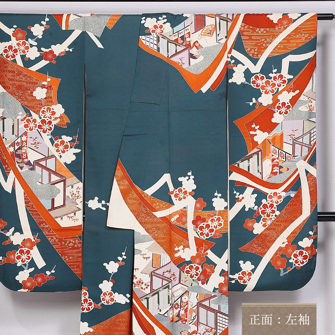 振袖 身丈162cm 裄丈66cm 袷 正絹 Bランク 広衿 梅 吉祥文様 1213-F0298