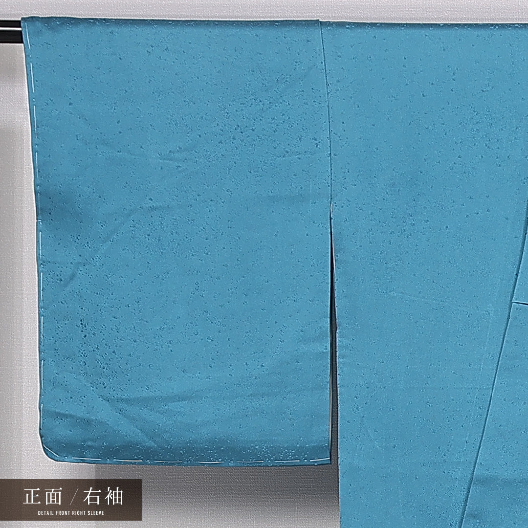 色無地 袷 身丈162cm 裄丈64cm 正絹 Sランク 一つ紋（丸に違い鷹羽） セミフォーマル 広衿 Lサイズ 紋意匠 抽象柄 無地 上品 存在感 青系 RP 1219-11227