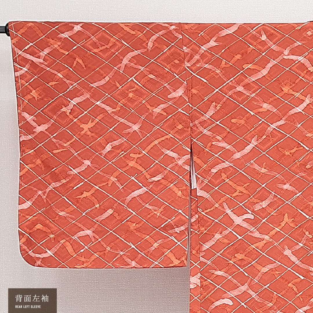 羽織 袷 身丈82cm 裄丈65cm 正絹 Sランク カジュアル Mサイズ 菱 朱系 RP 1232-14653