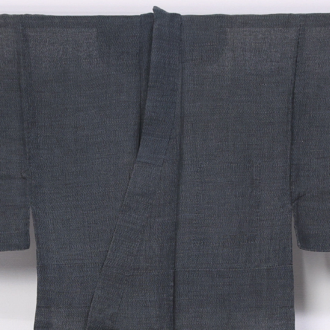 男着物 夏物 紗 身丈132cm 裄丈67cm 正絹 Aランク XSサイズ バチ衿 カジュアル 無地 黒系 1219-06288