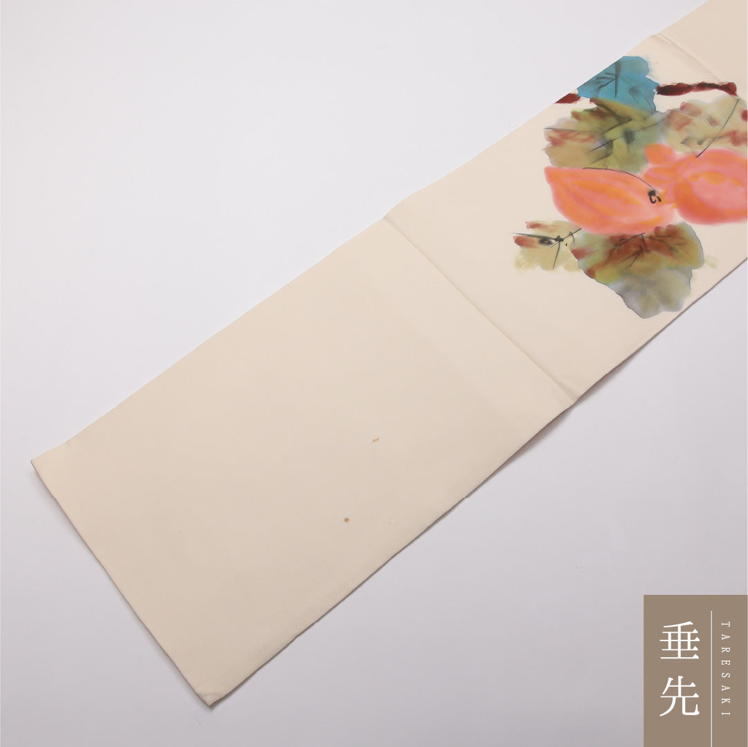 九寸名古屋帯 Aランク 帯丈360cm 正絹 ポイント柄 開き仕立て 染め インフォーマル 塩瀬 手描き 葵 クリーム系 RP 1245-01868