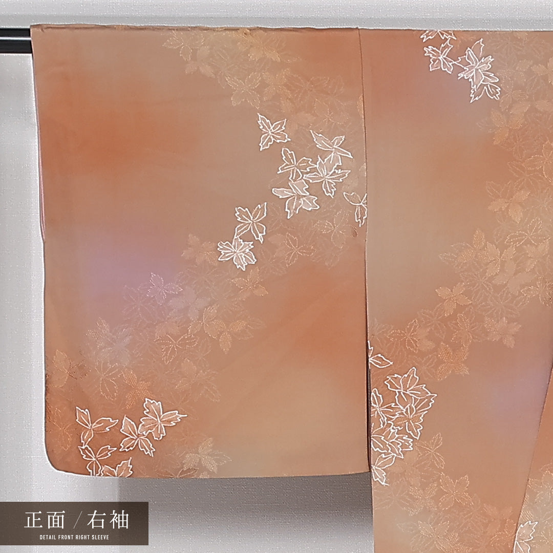 小紋 袷 身丈149cm 裄丈61cm 正絹 Aランク インフォーマル 広衿 XSサイズ ぼかし染 花柄 茶系 HP 1221-11935