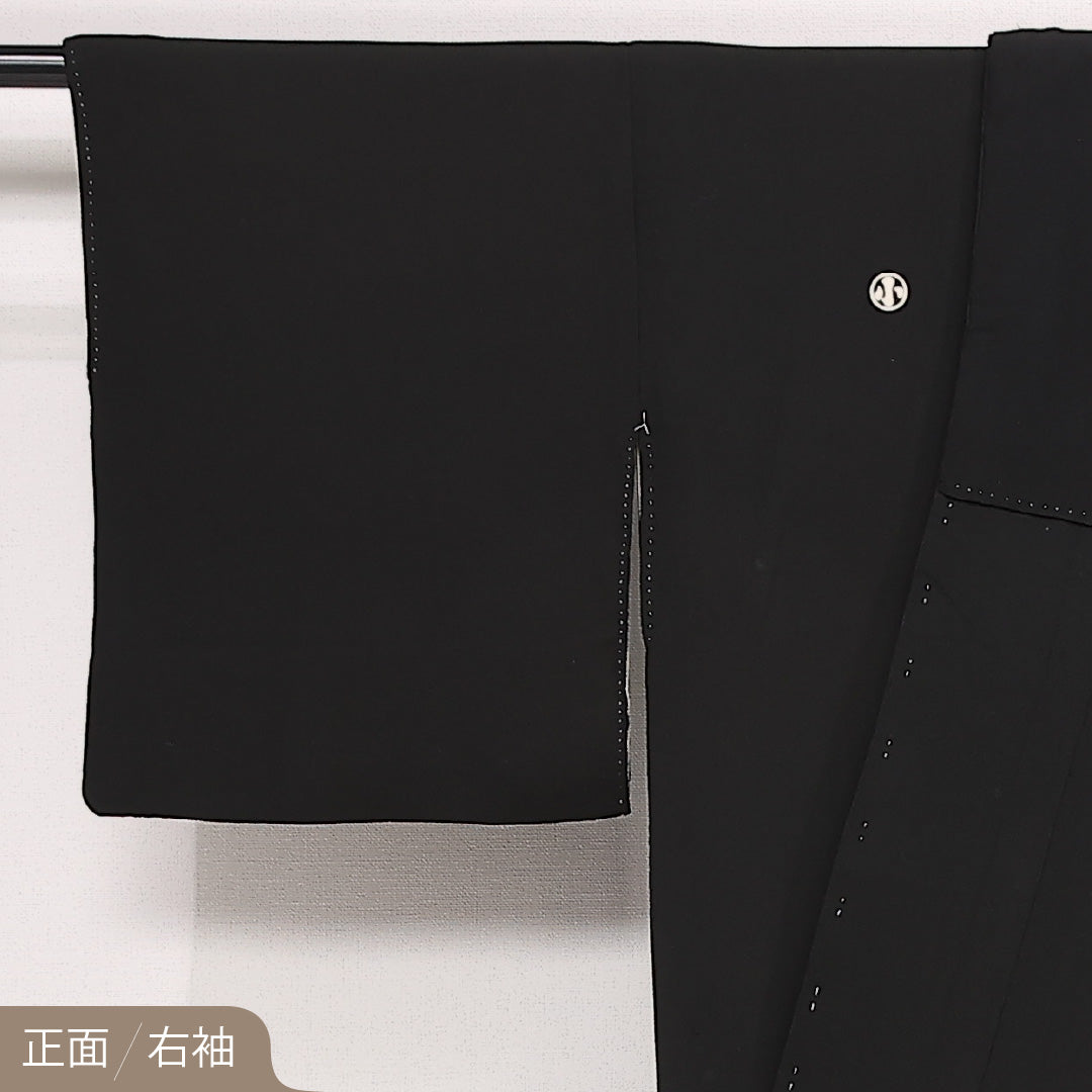 アンティーク 黒留袖 五つ紋 丸に小の字 身丈149cm 裄丈62cm Cランク 正絹 袷 広衿 XS 金箔 茶屋辻 笹 素朴 落ち着き 黒系 1211-F0589