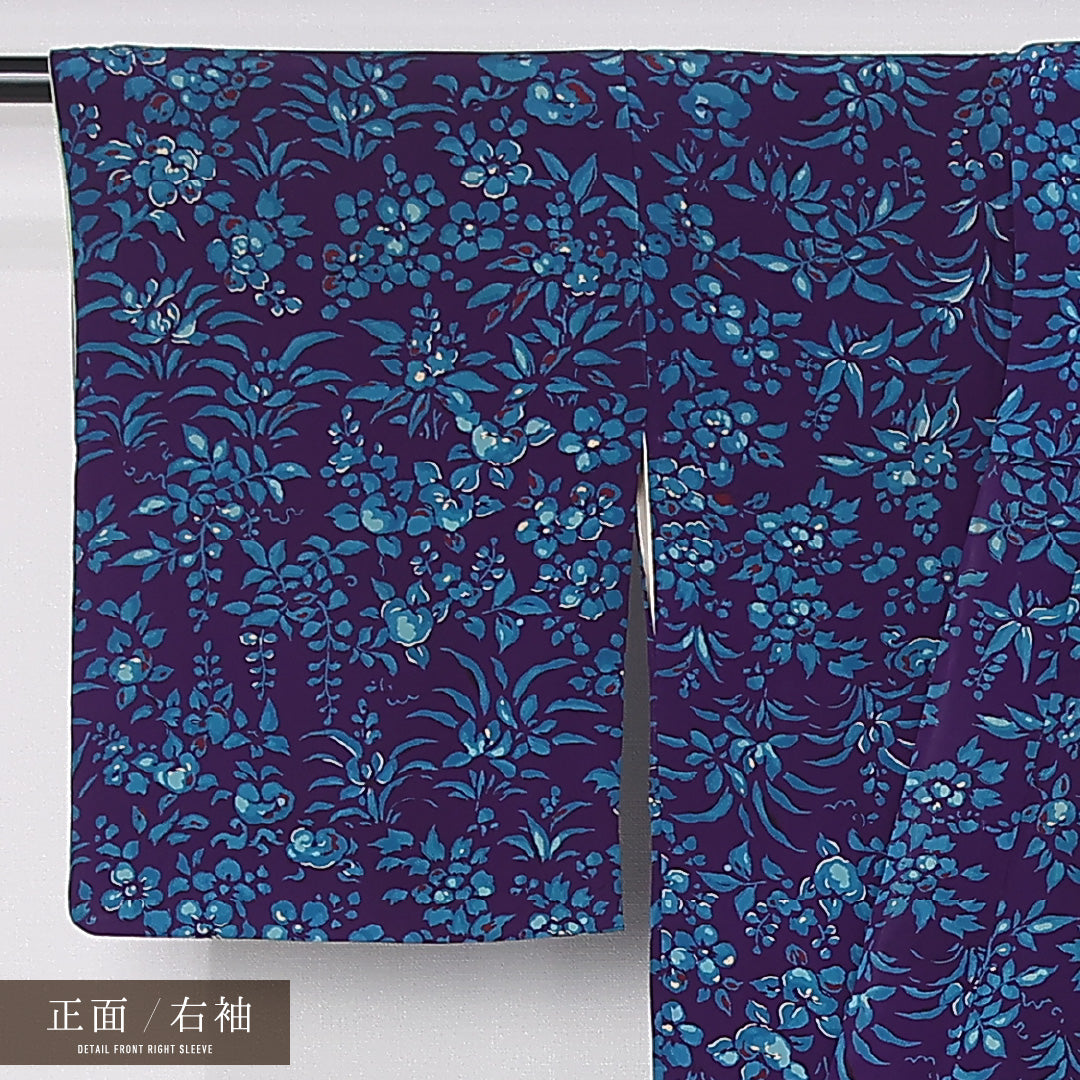 アンティーク 小紋 袷 身丈138cm 裄丈60cm 正絹 Aランク バチ衿 XSサイズ 花柄 紫系 M4 1221-12482