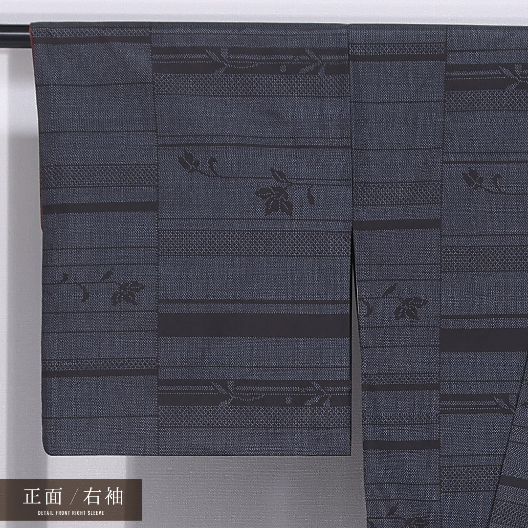 大島紬 袷 身丈158cm 裄丈64cm 正絹 Aランク インフォーマル 広衿 Mサイズ 花柄 紺系 RP 1223-11706