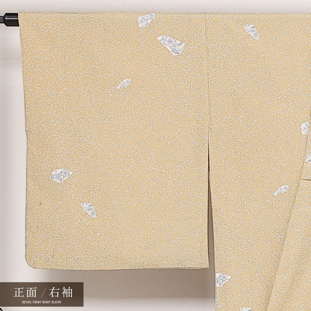 洗える着物 小紋 袷 身丈150cm 裄丈67cm ポリエステル Aランク インフォーマル 広衿 Sサイズ 花柄 ベージュ系 RP 1221-13585