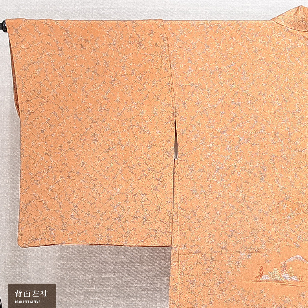 羽織（お召） 袷 身丈82cm 裄丈64cm 正絹 Aランク Mサイズ カジュアル 紐あり 山 松 漆糸 朱系 1217-14851