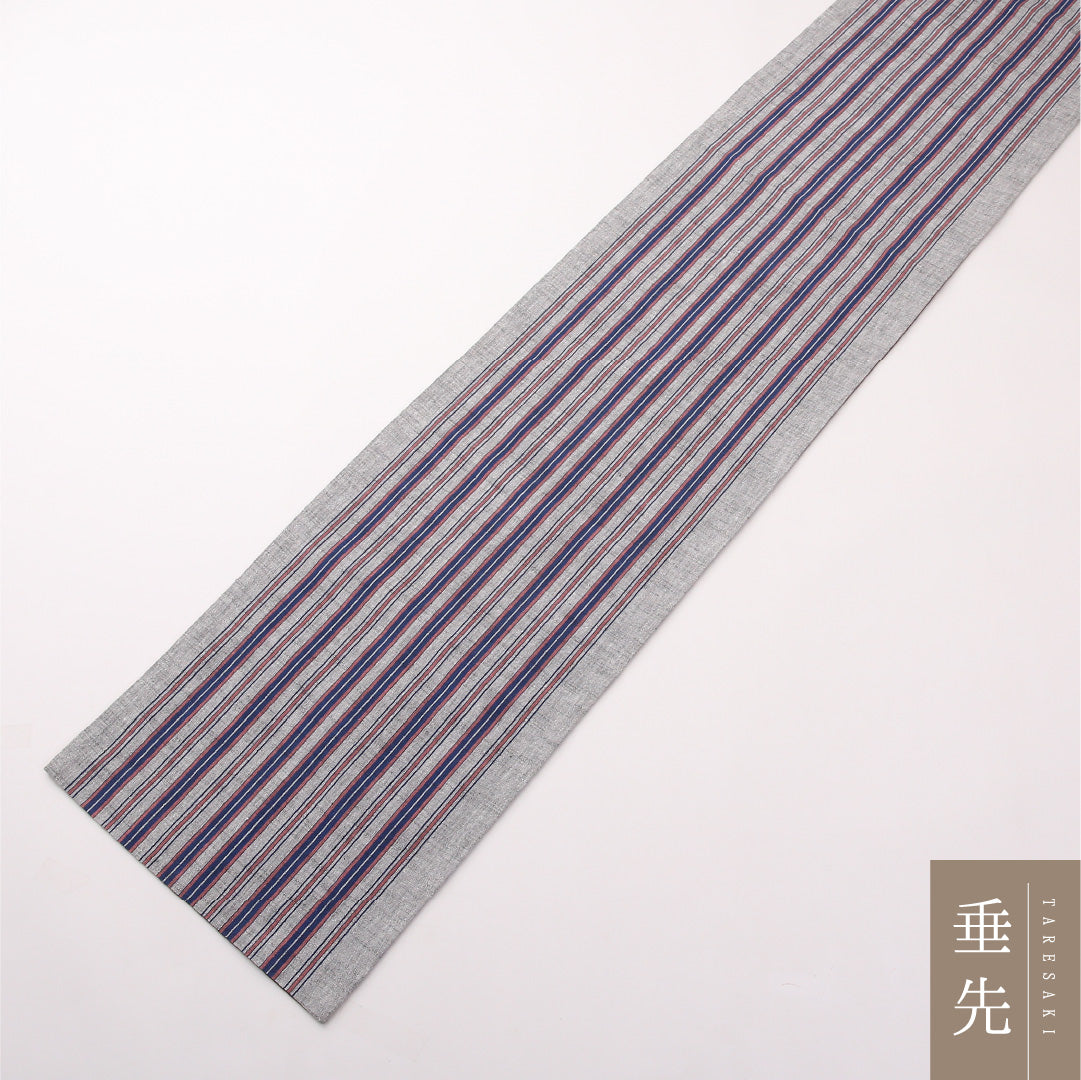 名古屋帯 紬地 遠州綿紬 全通 帯丈346cm カジュアル Sランク 木綿 縞 グレー系 1224-02298