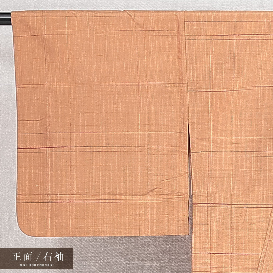 紬 単衣 身丈153cm 裄丈66cm 正絹 Sランク Sサイズ バチ衿 カジュアル 抽象柄 茶系 黄系 1216-14770