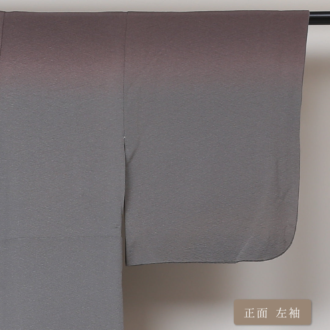 付下げ (ちりめん) 袷 身丈162cm 裄丈66cm 正絹 Aランク 一つ紋 (蔦) セミフォーマル 広衿 Lサイズ ふくれ織 ぼかし染 無地 ちりめん グレー系 RP 1218-04318