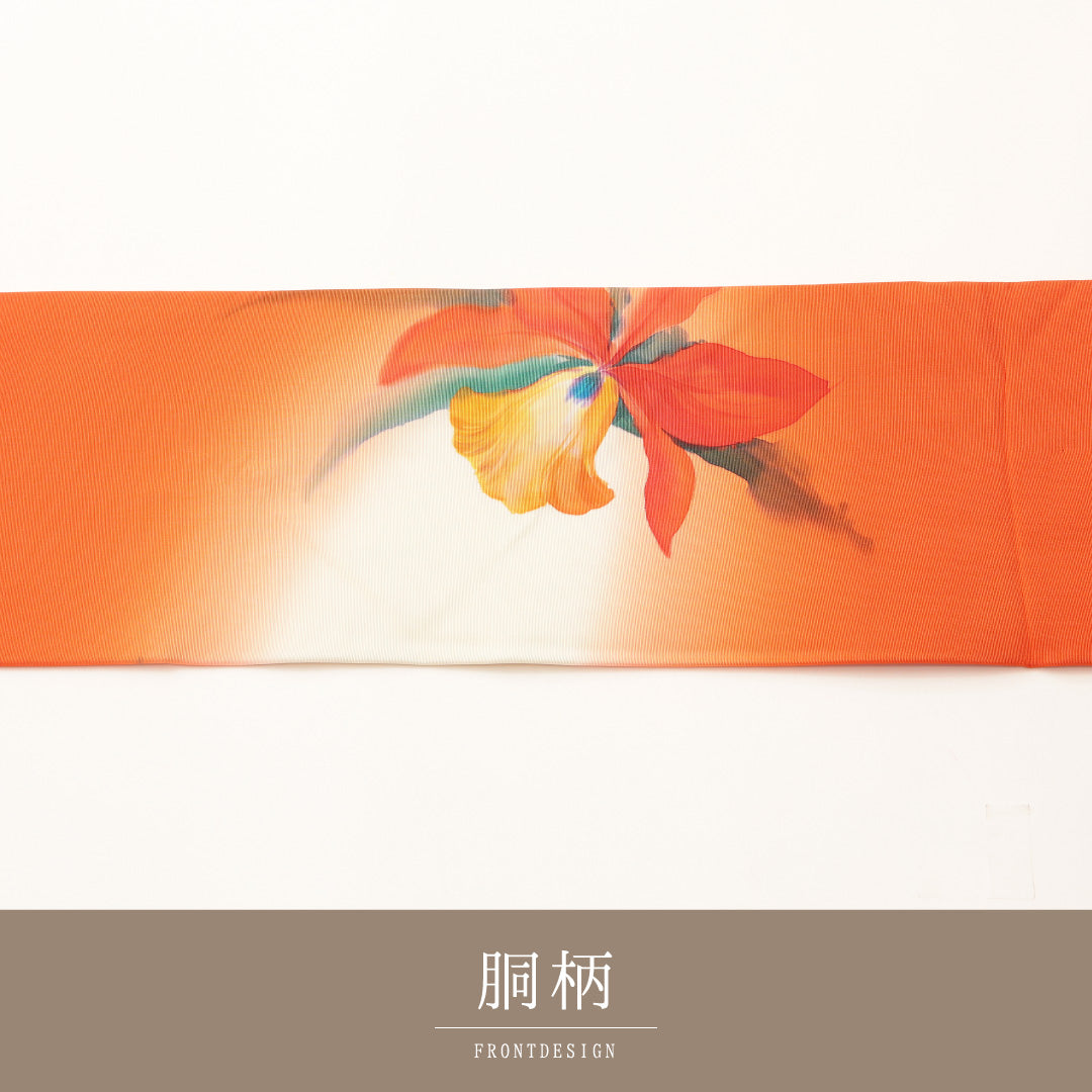 未使用品 九寸名古屋帯 Nランク 帯丈372cm 正絹 ポイント柄 名古屋仕立て 染め インフォーマル 塩瀬 芙蓉 朱地の多色系 RP 1245-02145
