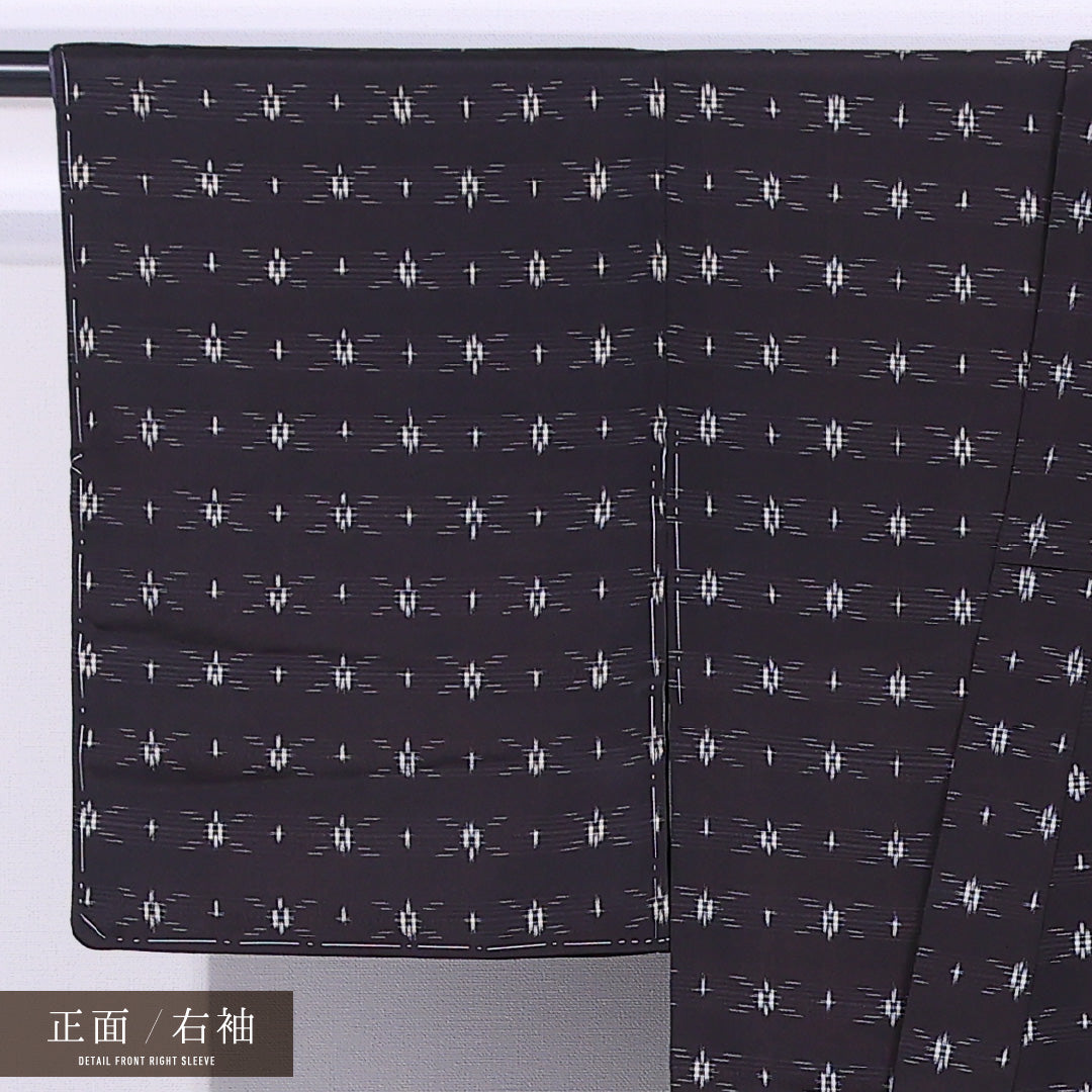 小紋 袷 身丈156cm 裄丈63cm 正絹 Aランク インフォーマル バチ衿 Mサイズ 十字絣 紺系 RP 1221-11797