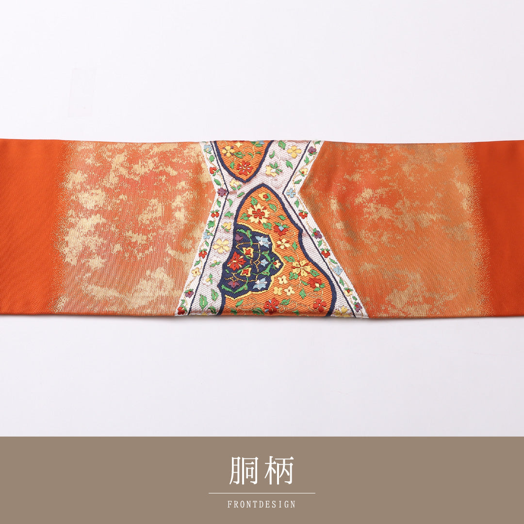 九寸名古屋帯 Sランク 帯丈358cm 正絹 ポイント柄 名古屋仕立て 織り セミフォーマル 朱系 LP 1245-02738
