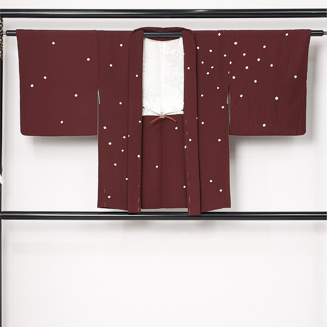 羽織 袷 身丈76cm 裄丈63cm 正絹 Sランク カジュアル Sサイズ 紐あり ドット 茶系 RP 1232-12813