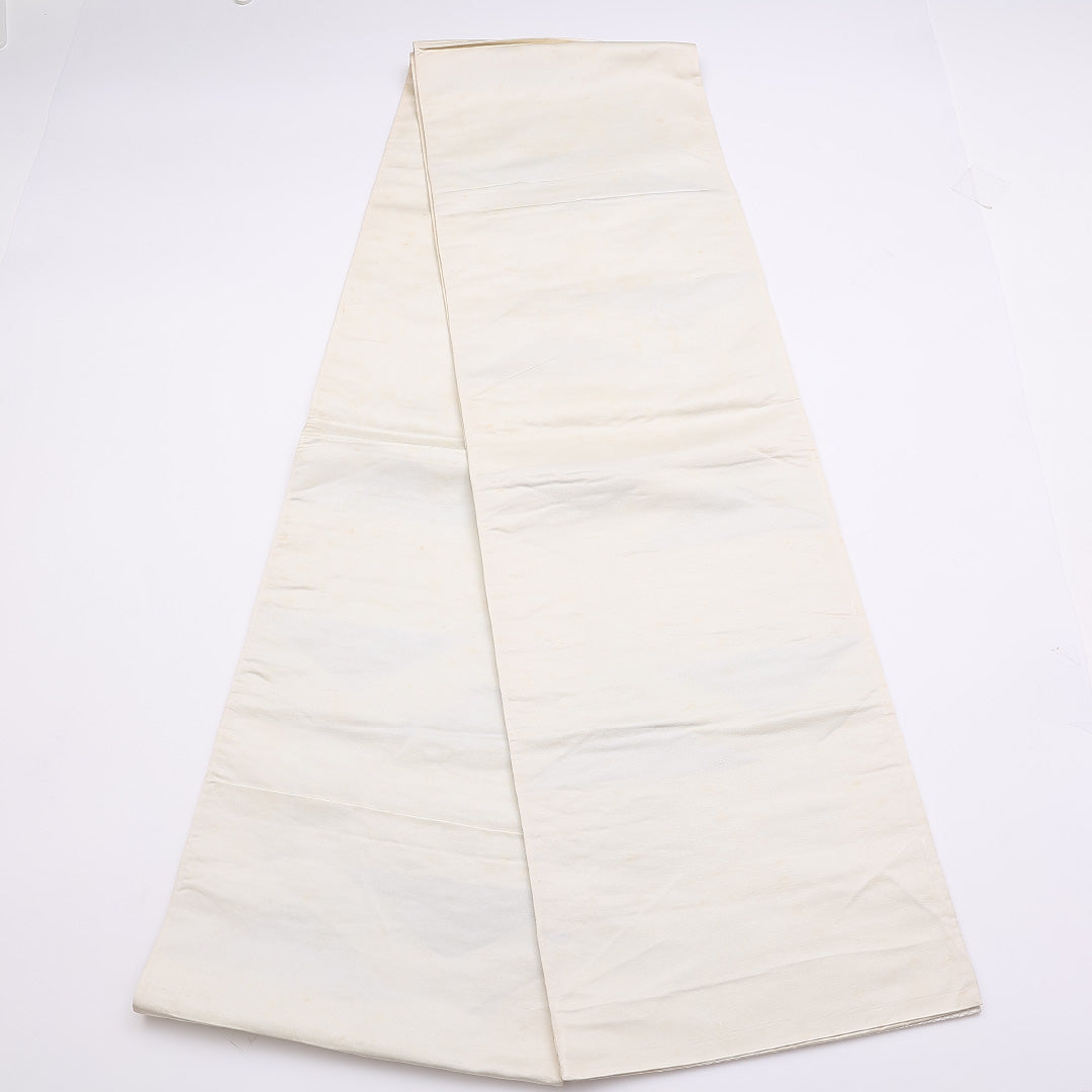 モダン 袋帯 帯丈420cm 六通 宝相華 亀甲 銀系 フォーマル 白系 正絹 Cランク 1223-00871