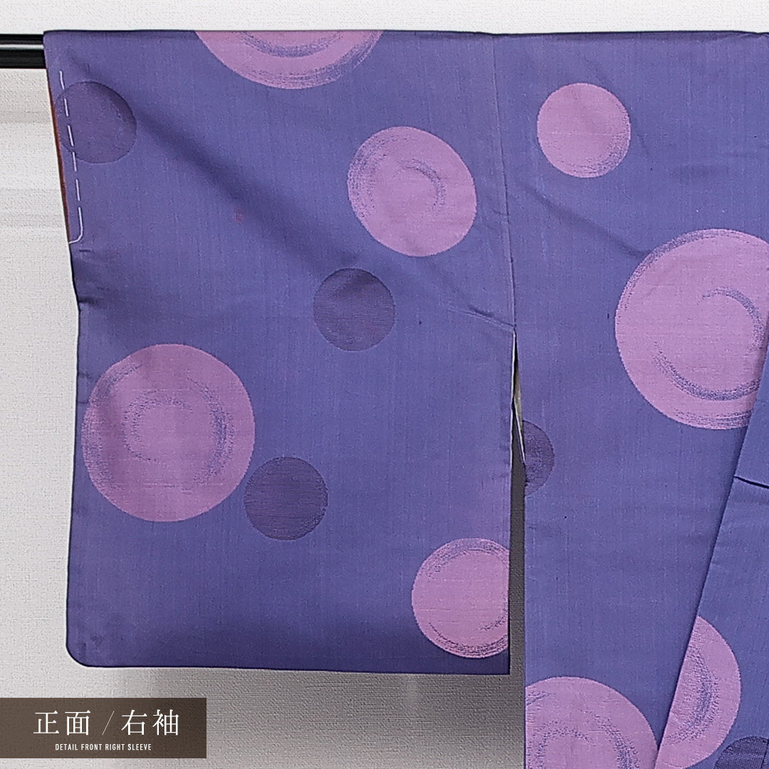アンティーク 小紋 袷 身丈146cm 裄丈62cm 正絹 Bランク バチ衿 XSサイズ 水玉 紫系 HP 1221-14123