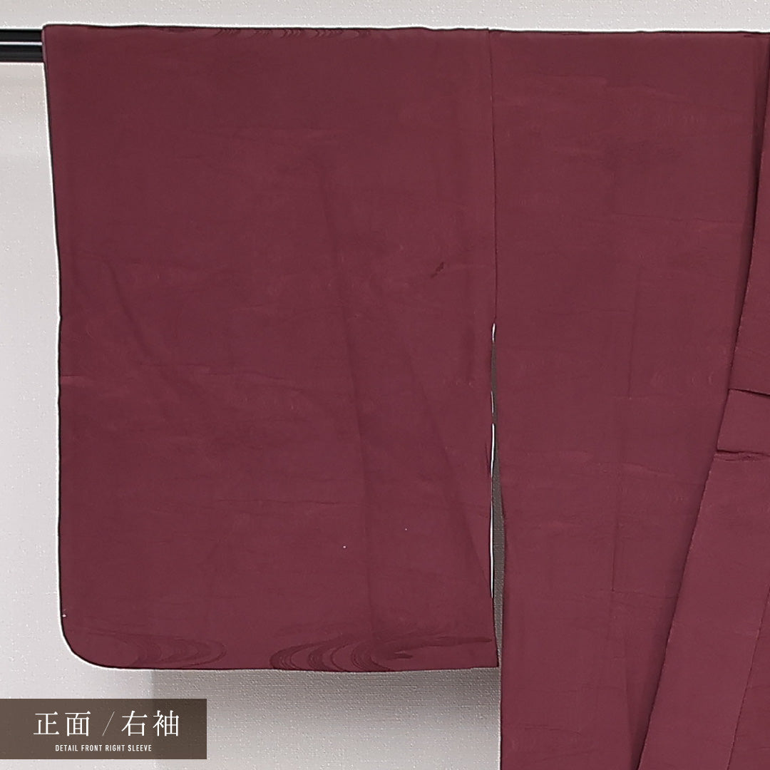 色無地 袷 身丈155cm 裄丈64cm 正絹 Bランク 一つ紋 (五三桐) セミフォーマル バチ衿 Mサイズ 流水 紫系 RP 1219-13156