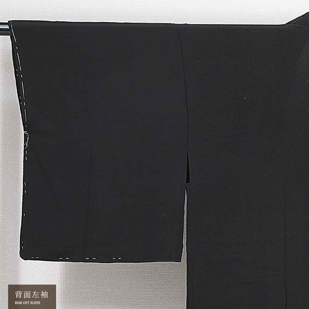 未使用品 黒羽織 単衣 身丈80cm 裄丈60cm 正絹 Nランク 一つ紋 (五三桐) セミフォーマル Sサイズ しつけ糸 無地 黒系 RP 1233-14683