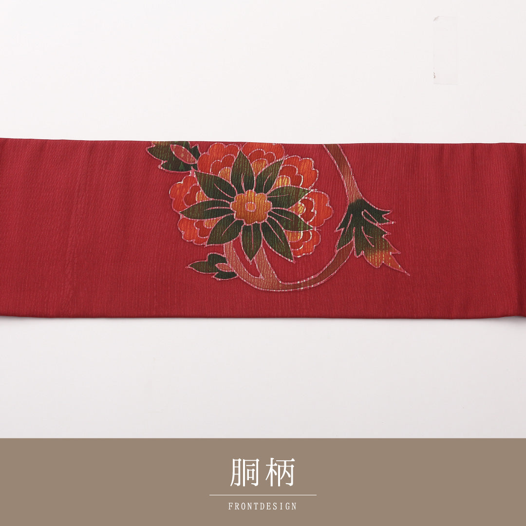 名古屋帯 ポイント柄 帯丈350cm カジュアル Sランク ポリエステル 花柄 赤系 1224-02202