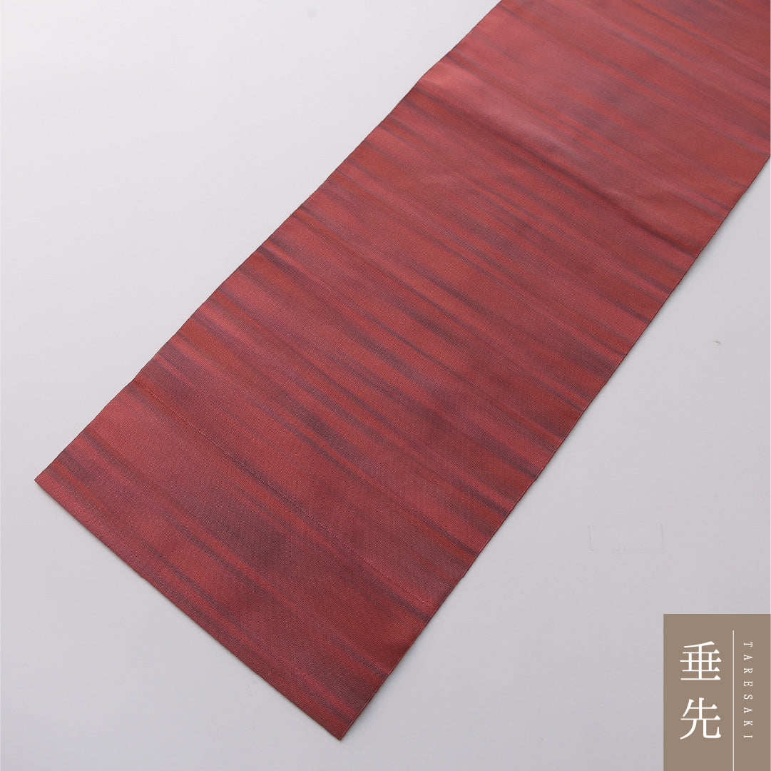 八寸名古屋帯 Sランク 帯丈370cm 正絹 全通 松葉仕立て 織り カジュアル 無地 朱系 LP 1245-03303