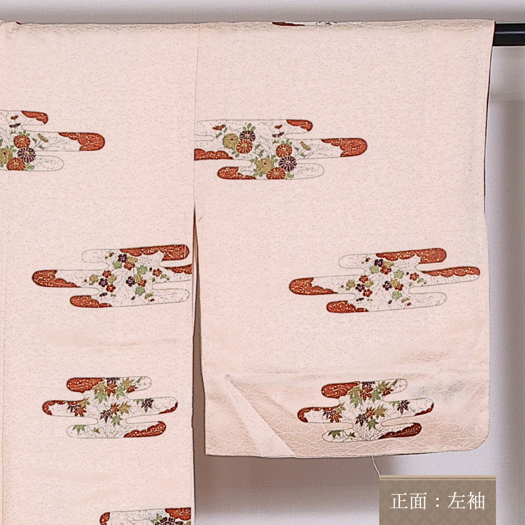 小紋 袷 身丈155cm 裄62cm 正絹 エ霞 金箔 クリーム系 Sランク しつけ糸 1215-02474