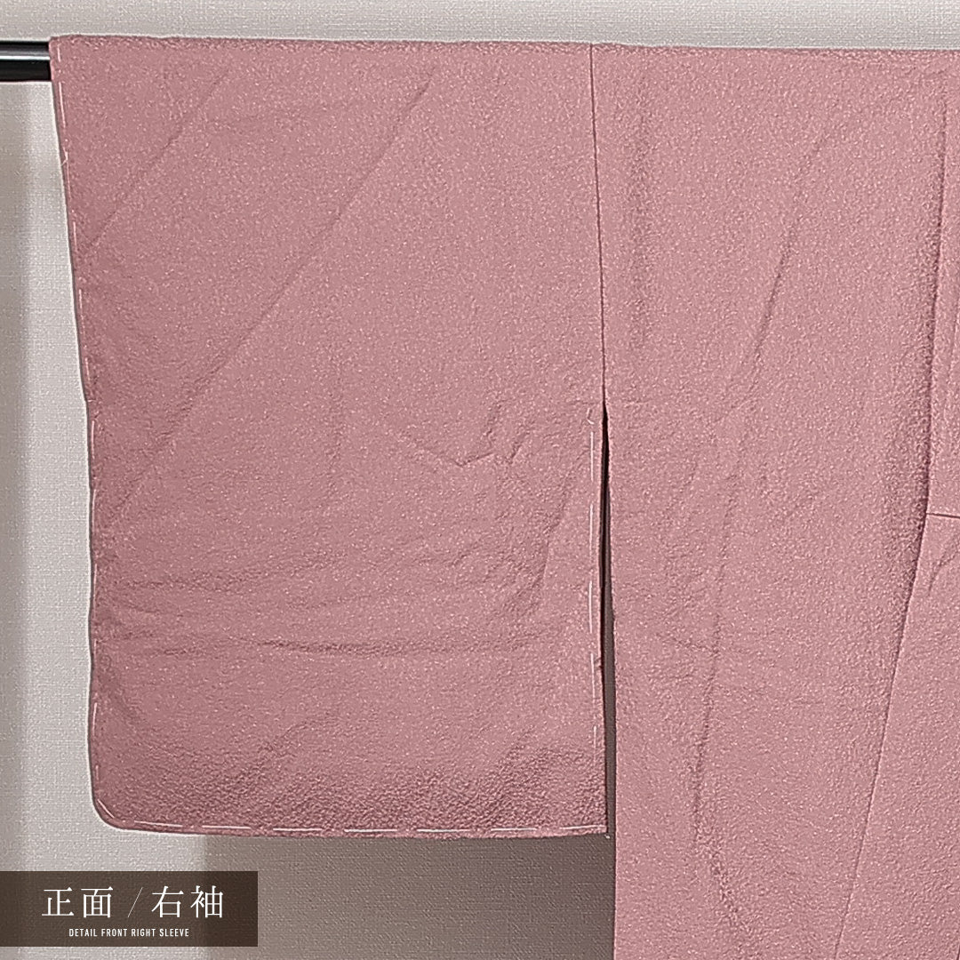 色無地 袷 身丈161cm 裄丈64cm 正絹 Sランク 一つ紋 (五三桐) セミフォーマル バチ衿 Lサイズ 無地 ピンク系 RP 1219-14941