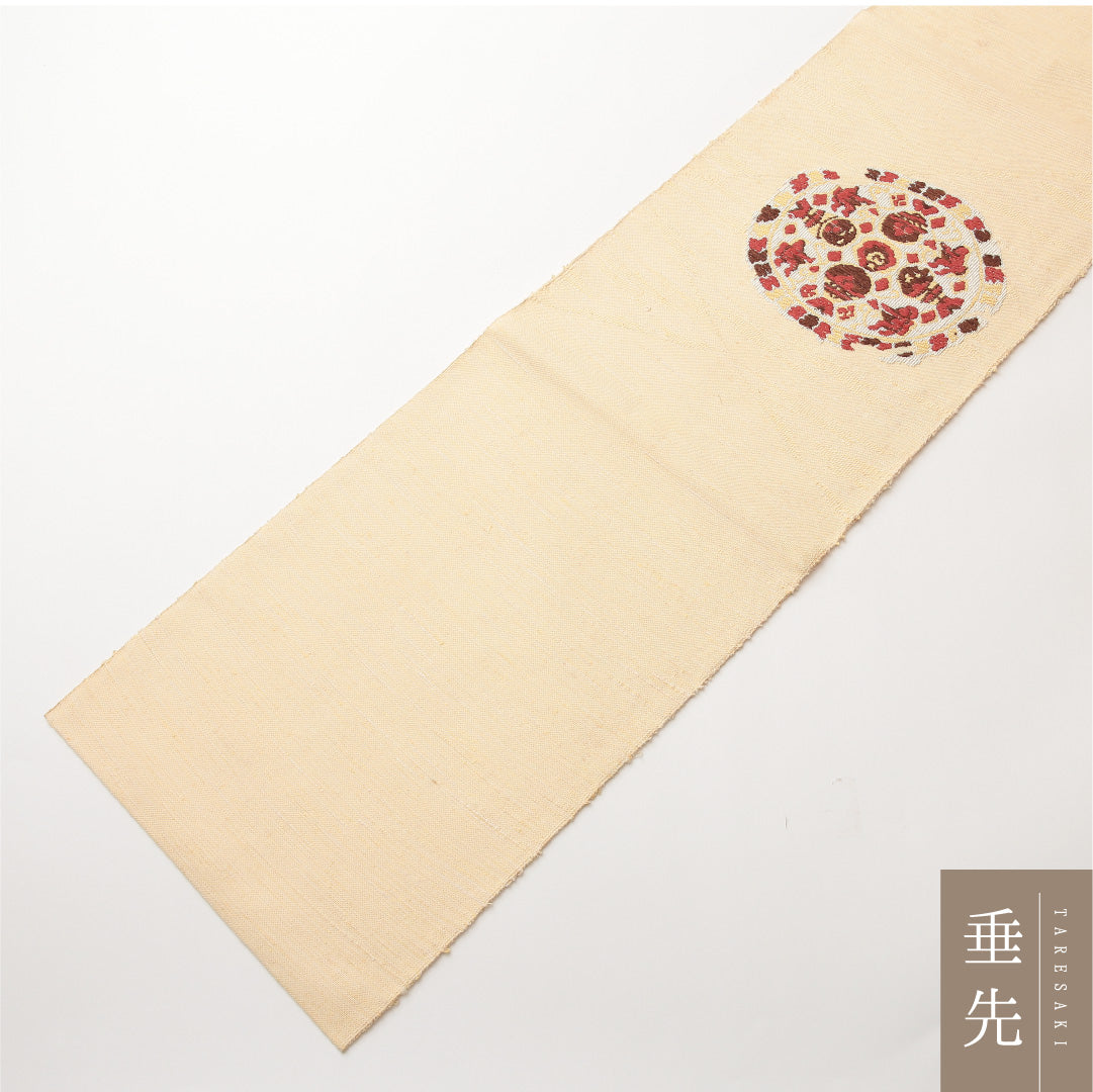 八寸名古屋帯 Cランク 帯丈365cm 正絹 ポイント柄 開き仕立て 織り カジュアル 紬 唐華 クリーム系 HP 1245-01985
