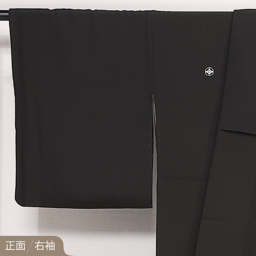 黒留袖 五つ紋 丸に井桁に十の字 身丈161cm 裄丈68.5cm Sランク 正絹 袷 比翼 広衿 L 歌舞伎 フォーマル 写実的 存在感 黒系 1211-F0582