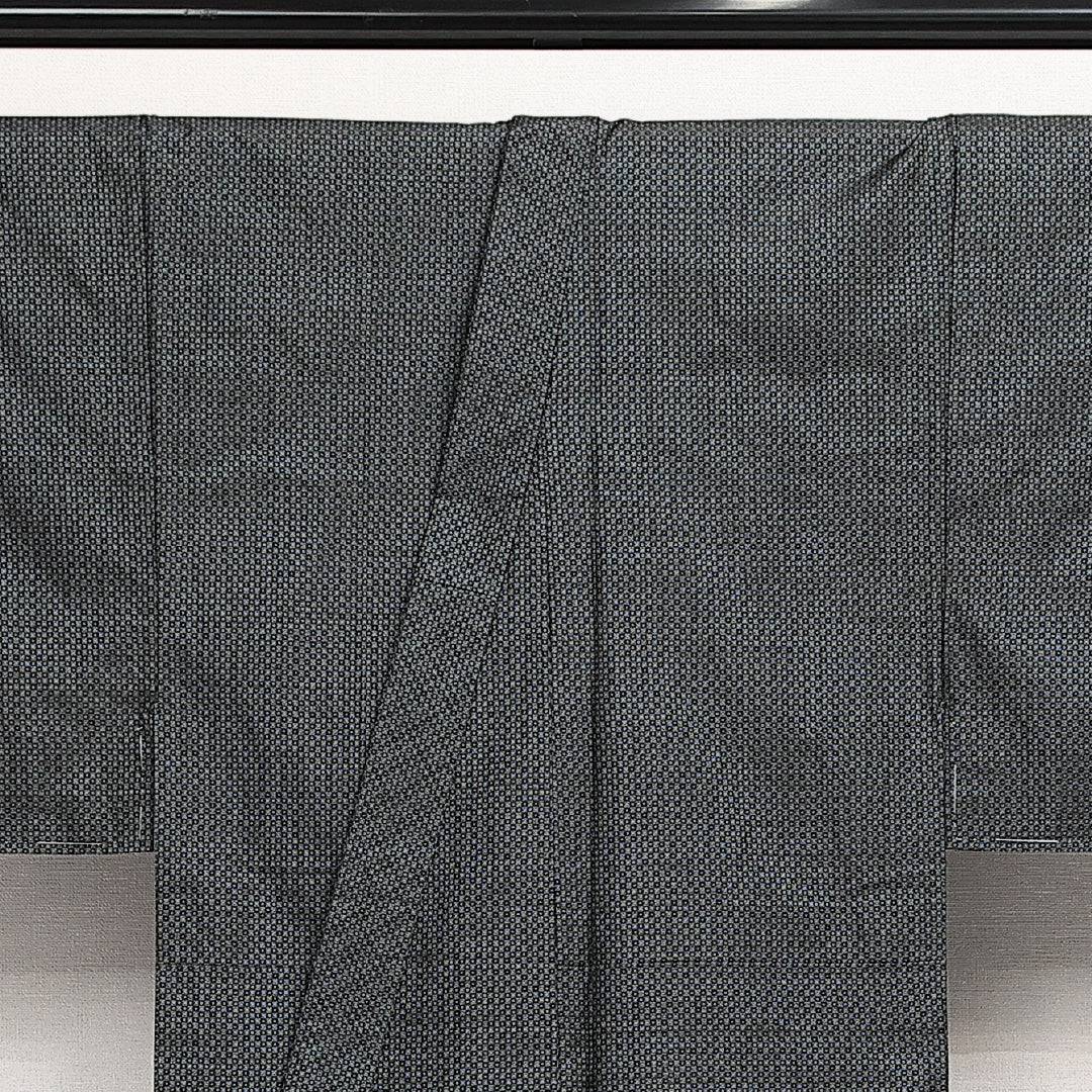男着物 (大島紬) 袷 身丈137cm 裄丈65cm 正絹 Sランク インフォーマル 棒衿 Sサイズ 経緯絣 有馬 青系 M4 1224-13996