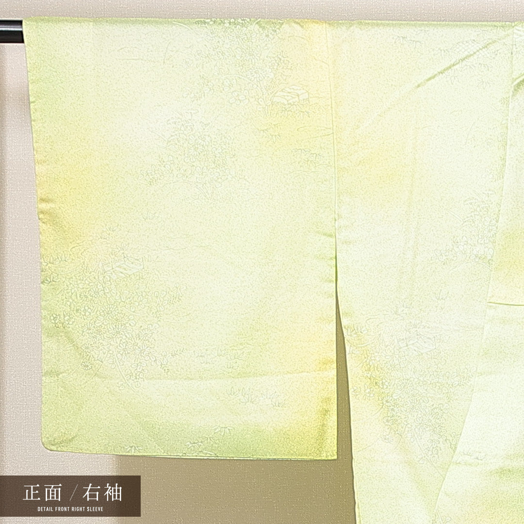 洗える着物 小紋 袷 身丈161cm 裄丈63cm ポリエステル Sランク インフォーマル 広衿 Lサイズ 花柄 緑系 RP 1221-14924