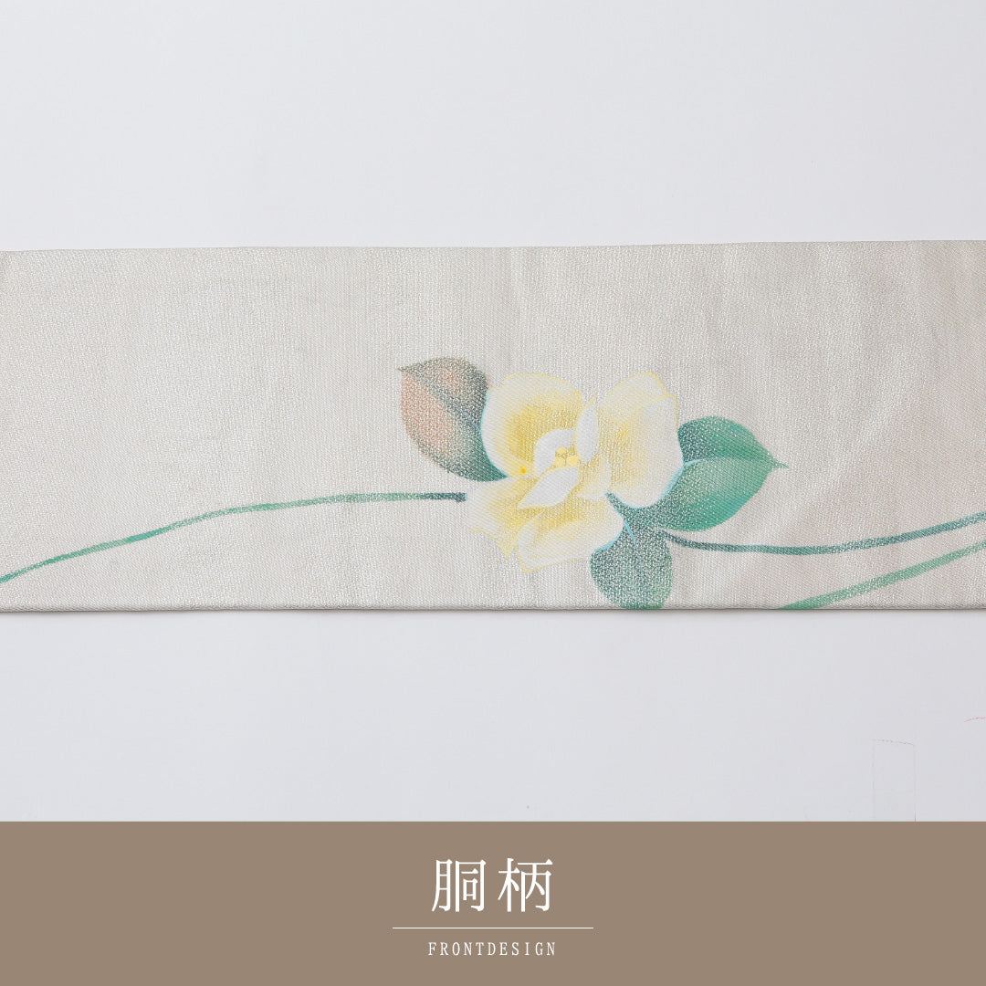 九寸名古屋帯 帯丈354cm 正絹 六通 名古屋仕立て 織り カジュアル 牡丹 クリーム系 RP 1245-02037
