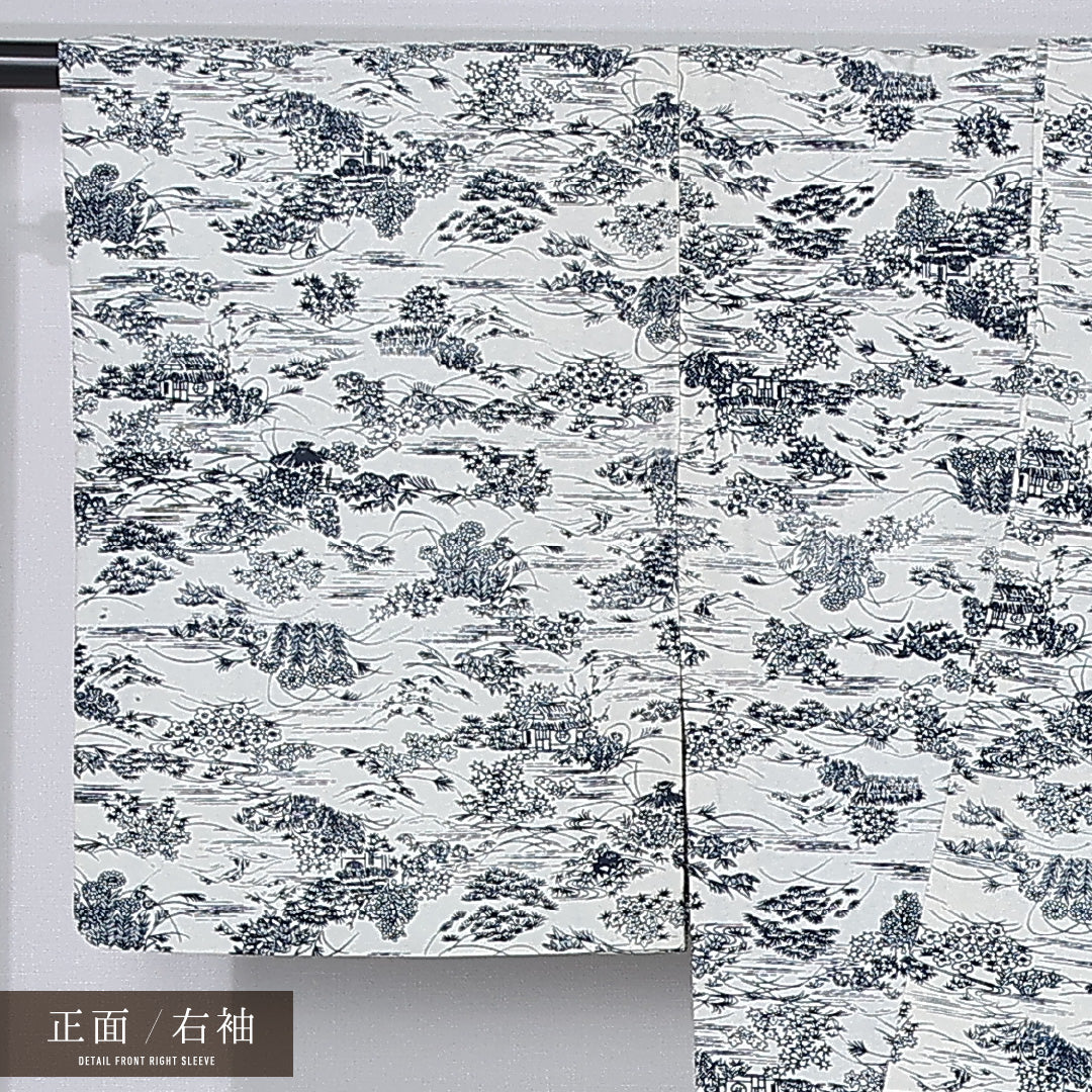 小紋 身丈154cm 裄丈62cm Sランク S 正絹 単衣 広衿 茶屋辻 カジュアル 白系 1215-12223