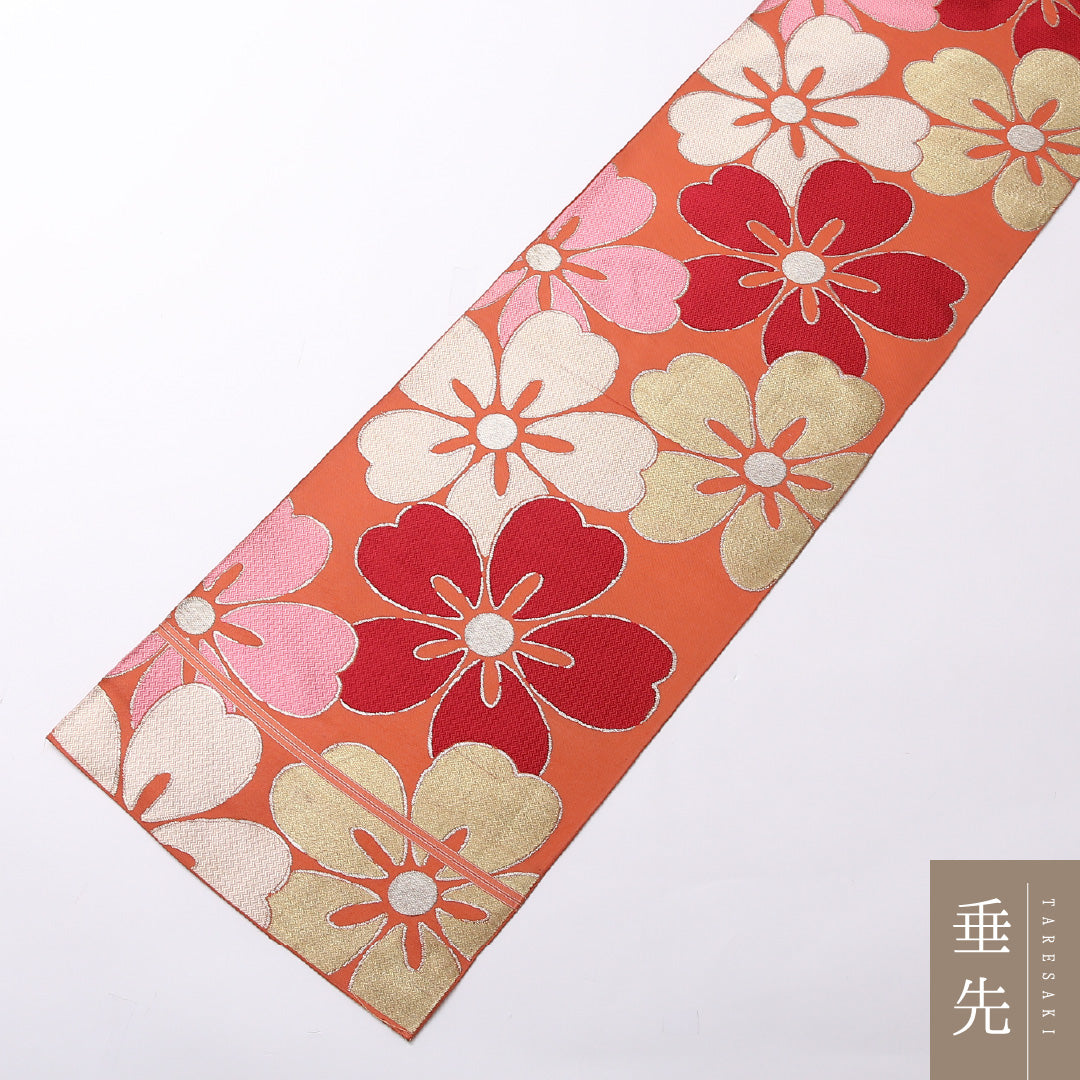 アンティーク 袋帯 帯丈400cm 六通 Aランク 正絹 桜 レトロ 可愛らしい ピンク系 1223-01516
