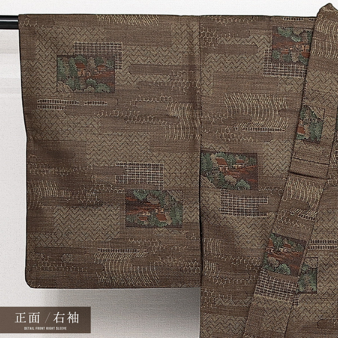 洗える着物 ウールの紬 単衣 身丈148cm 裄丈63cm ウール Sランク カジュアル バチ衿 XSサイズ 茶屋辻 茶系 RP 1223-14126