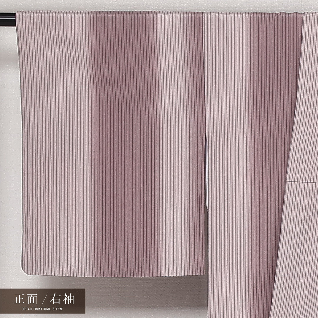 洗える着物 小紋 袷 身丈165cm 裄丈67cm ポリエステル Sランク インフォーマル 広衿 XLサイズ 縞 紫系 RP 1221-13589