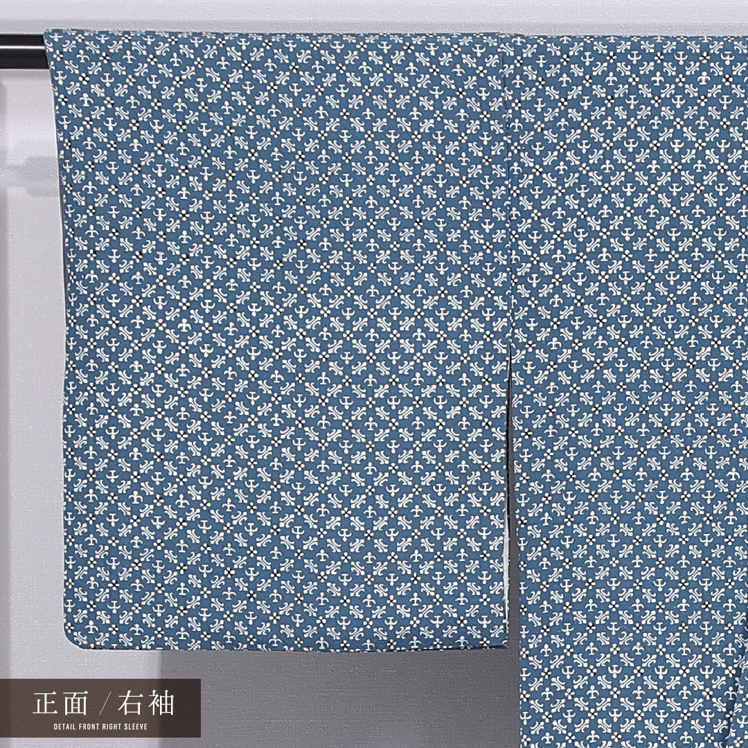 小紋 袷 身丈159cm 裄丈64cm 正絹 Bランク インフォーマル バチ衿 Mサイズ 創作柄 青系 RP 1221-11779